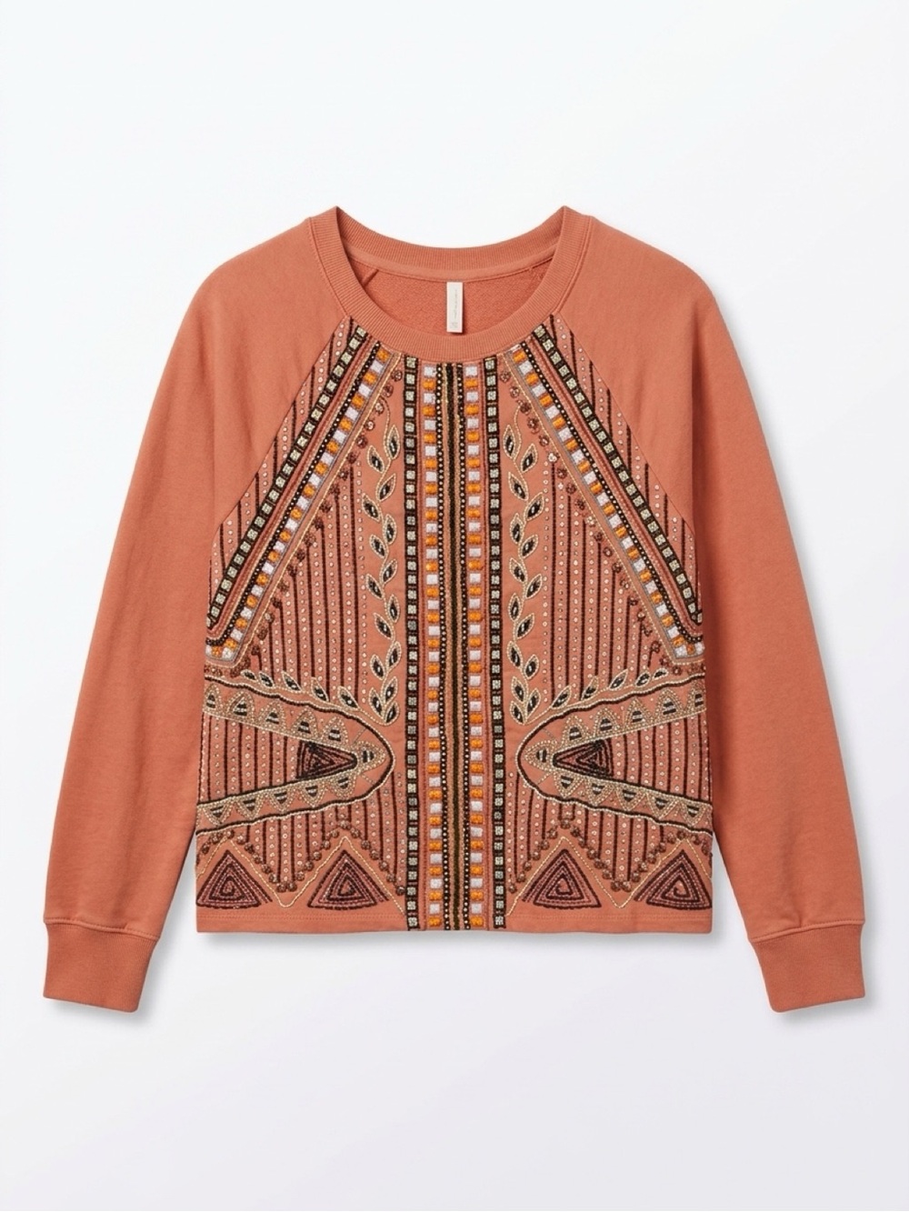 Anthropologie Alenj + Kin Terracotta Orange Embroidered Beaded Sweatshirt